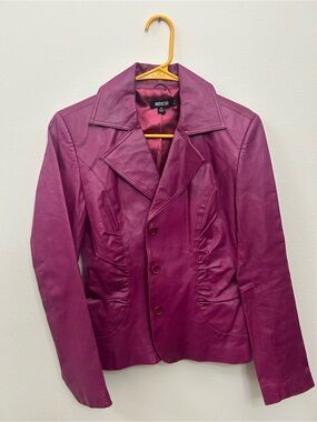 metrostyle Magenta Leather Blazer Jacket